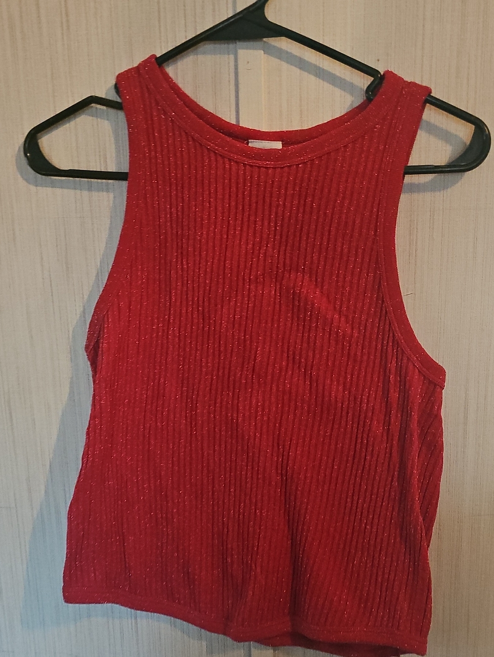 No Boundaries Red Ribbed Glittery Tank